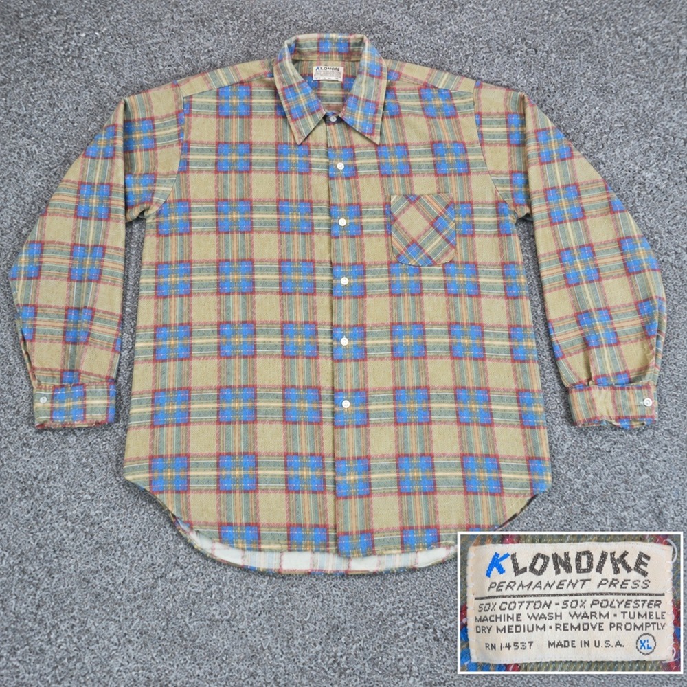 Vintage 60s Klondike Plaid Flannel Shirt Mens XL Long Sleeve Made in USA